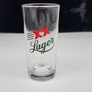 Beer Pint Glass XX Lager Clear Red & Green Lettering 5.5" tall Vintage